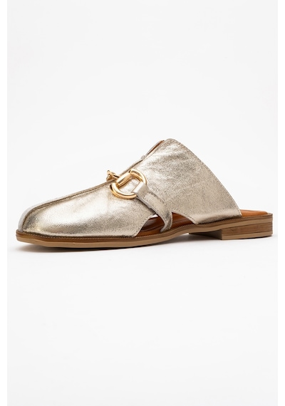 Luvishoes Favor Altın Metalik Hakiki Deri Tokalı Önü Kapalı Kadın Terlik Altın