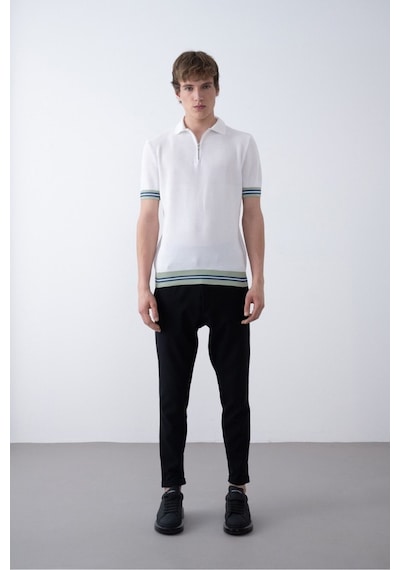 Baselco Triko Polo Yakalı T-shirt - Premium Ribana Detaylı Beyaz