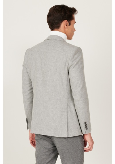 AC&Co / Altınyıldız Classics Erkek Gri Slim Fit Dar Kesim Mono Yaka Desenli Yünlü Ceket Gri