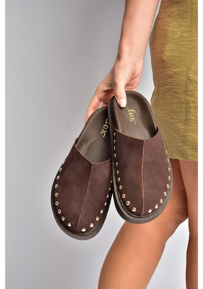 Fox Shoes Y918132902 Kahverengi Süet Önü Kapalı Sabo Terlik