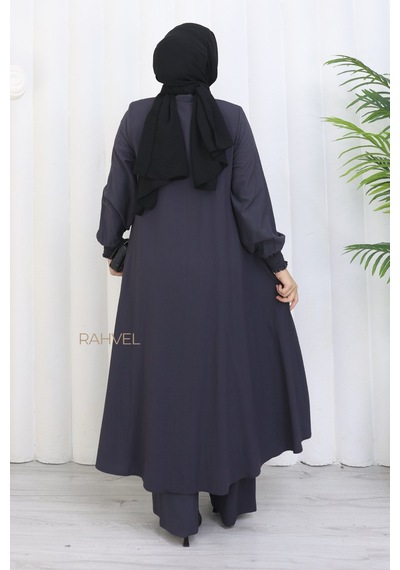 Rahvel Umre Takımı Viskon Kumaş Tunik Pantolon Bir Arada Terletmez İç Göstermez Füme Rahvel Umre Takımı Viskon Kumaş Tunik Pantolon Bir Arada Terletmez İç Göstermez Füme