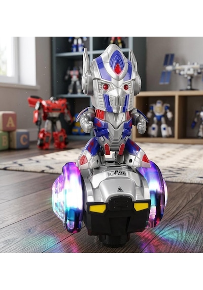 4 Fonksiyonlu Sesli Işıklı Müzikli Sensörlü Robot Figürlü 360 Derece Dönen Oyuncak Uzay Aracı Çok Renkli