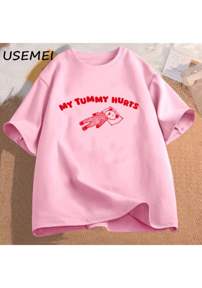 Flood Of Style Benim Karın Acıyor Ayı Meme Grafik T Shirt Pamuk Kısa Kollu T-shirt Boy Adam Giysileri Komik Pembe