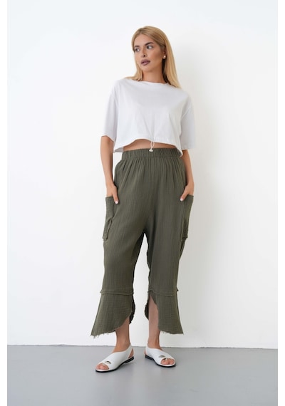 The Voler %100 Pamuk Müslin Şalvar Pantolon Kadın Yüksek Bel Oversize Rahat Kesim Cepli Siyah Yazlık Pantolon Haki The Voler %100 Pamuk Müslin Şalvar Pantolon Kadın Yüksek Bel Oversize Rahat Kesim Cepli Siyah Yazlık Pantolon Haki