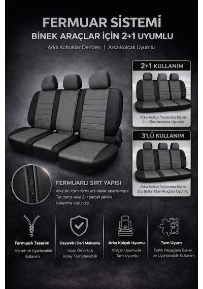 Hyundai Accent Era 2006-2011 Uyumlu Colorline Elegance Deri Füme Siyah Koltuk Kılıfı