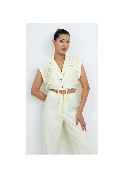 Dorne Moda Özel Seri Fermuar Ve Cep Detaylı Crop Yelek Bluz Ve Bol Paça Pantolon İkili Takım - Düğün - Mezuniyet - Ofis Şıklığı Sarı Sarı Dorne Moda Özel Seri Fermuar Ve Cep Detaylı Crop Yelek Bluz Ve Bol Paça Pantolon İkili Takım - Düğün - Mezuniyet - Ofis Şıklığı Sarı Sarı