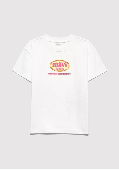 Mavi Gırls Just Wanna Have Fun Baskılı Tişört Krem