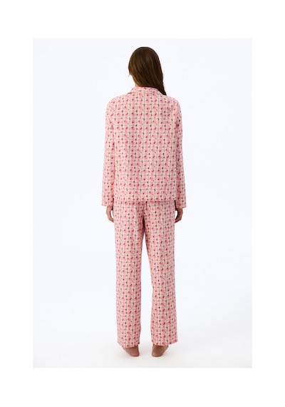 Penti Açık Pembe Floral Garden Ekoseli Uzun Kollu Gömlek Pantolon Pijama Takımı Soft Pınk