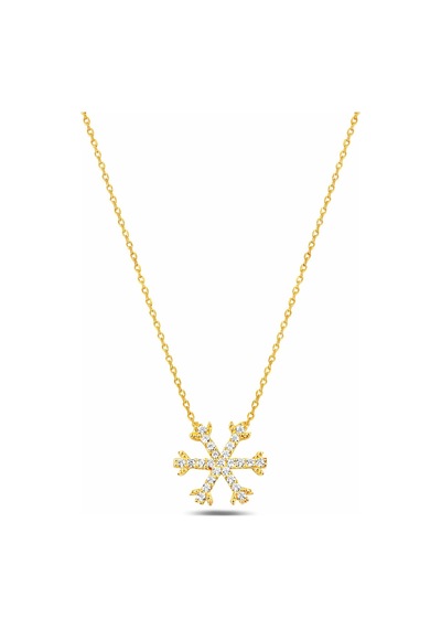 Çekirdekjewelry 925 Ayar Gold Kaplama Kar Tanesi Kolye Işıltılı Taşlı Zarif Tasarım Sarı