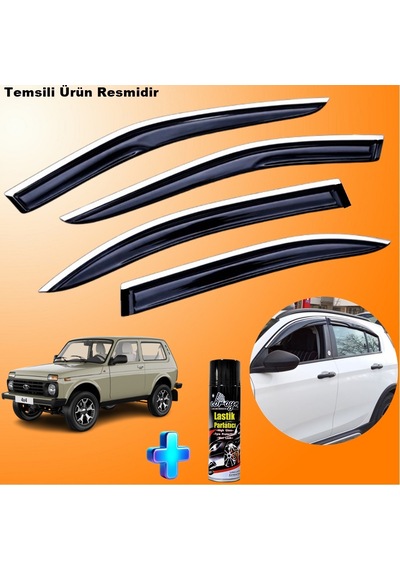 Lada Niva Krom Cam Rüzgarlığı Abs Nikelajlı Krom Mügen Cam Rüzgarlığı Tüm 4 Kapılara Uyumlu 4 Parça + Ebrayn 500 Ml Lastik Parlatıcı