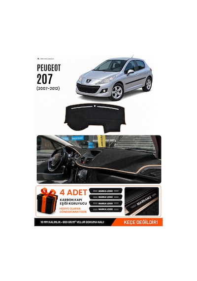 Peugeot 207 2007-2012 Uyumlu Torpido Koruma, Torpido Örtüsü, Torpido Kılıfı - Siyah-bej - Pe005