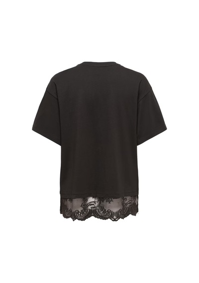 Only Onlvivvi Pamuklu Bisiklet Yaka Dantel Detaylı T Shirt Kadın T Shirt 15385031 Koyu Kahve