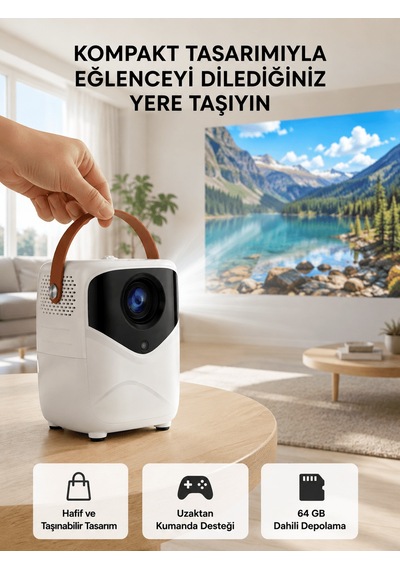 Mini Akıllı Projektör 1080p Full Hd, 64gb Depolama, 2gb Ram, Uzaktan Kumanda Destekli Yeni Nesil 94383382