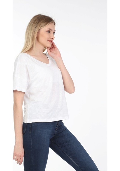 Neslice Kadın Oversize Çift Taraf V Yaka T-Shirt