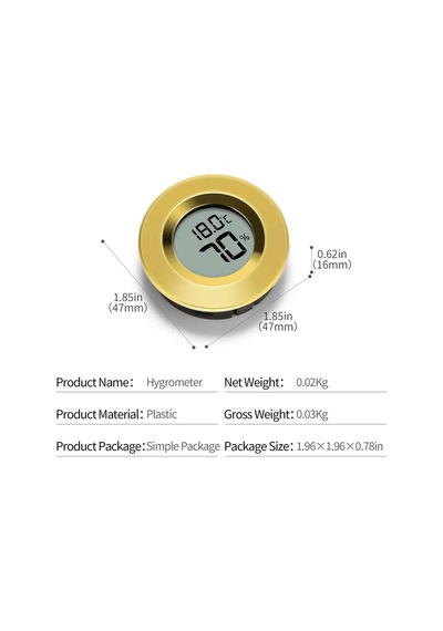 Cigarloong Dijital Mini Higrometre Nem Isı Ölçer Yuvarlak Gold