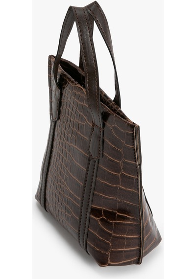 Koton Tote Çanta Kroko Suni Deri Fermuarlı Çıtçıt Kapama Kahverengi 4wak30120aa 4WAK30120AA517 Kahverengi