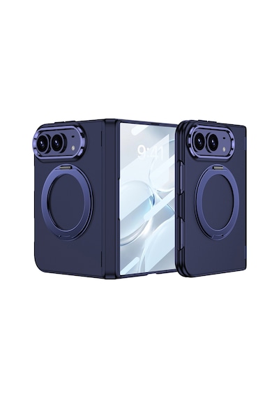 Apple Uyumlu iPhone Duo Kılıf M-safe Şarj Özellikli 360 Ring Standlı Sert Pc Kapak Kpt-07 Lacivert