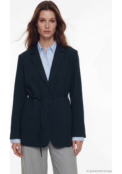Lcw Modest Lacivert Kuşaklı Yaka Kadın Blazer Ceket