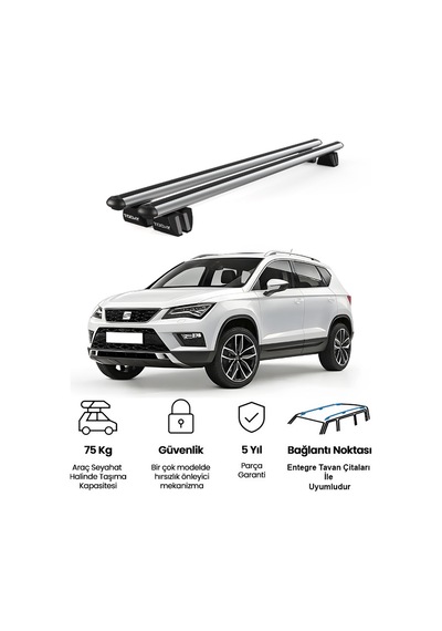 Pençe Seat Ateca 2016 Ve Sonrası Uyumlu Gri Ara Atkı Port Bagaj Tavan Barı