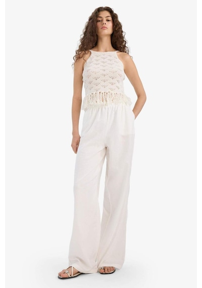 Defacto Slim Fit Dar Kesim Püskül Detaylı Triko Atlet F7081ax25smer98 Ekru