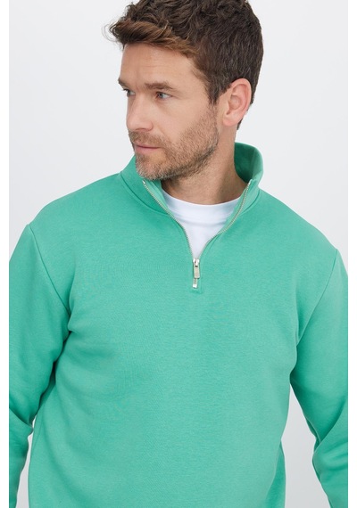 Tudors Unisex Relax Fit Rahat Kesim Pamuklu İçi Polarlı Yarım Fermuarlı Yeşil Dik Yaka Sweatshirt-35175 Yeşil Tudors Unisex Relax Fit Rahat Kesim Pamuklu İçi Polarlı Yarım Fermuarlı Yeşil Dik Yaka Sweatshirt-35175 Yeşil