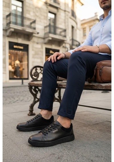 Pierre Cardin Anatomik Orijinal Ürün Hakiki Deri Sneaker Erkek Ayakkabı 169-581 Siyah