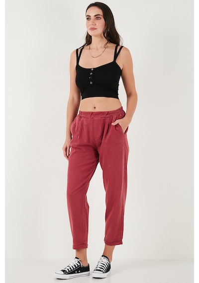 Lela Slim Fit Normal Bel Boru Paça Bayan Pantolon 668Yp5372 Bordo