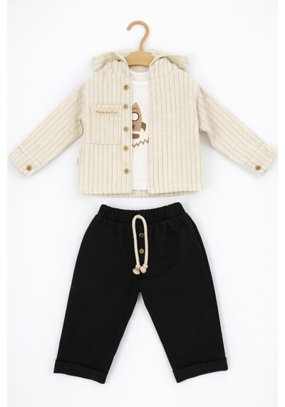 Babyhola Erkek Bebek Bayramlık Takım Roket Baskılı Kapüşonlu Üçlü Set 2217 Füme