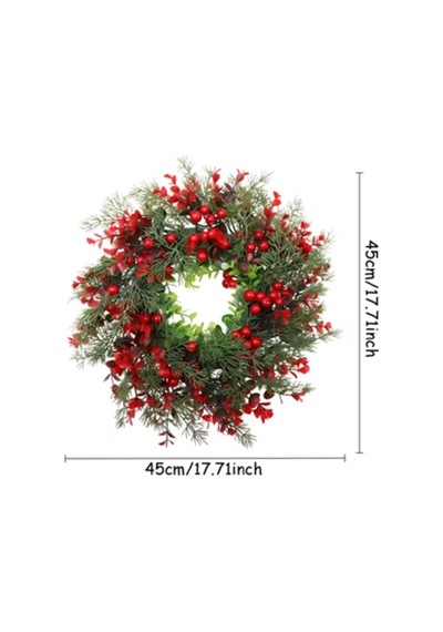 45 Cm 17.71 İnç Festive Yapay Noel Çelengi Çam Yaprakları Ve Kırmızı Meyveler Klasik Duvar & K