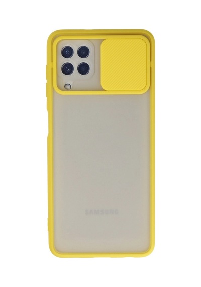 Samsung Galaxy Uyumlu A22 Kılıf Palm Buzlu Kamera Sürgülü Silikon - Sarı İtdark35561