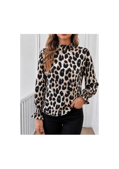 Butik İstanbul Kadın Uzun Kollu Balıkçı Yakalı Desenli Modal Bluz Leopar