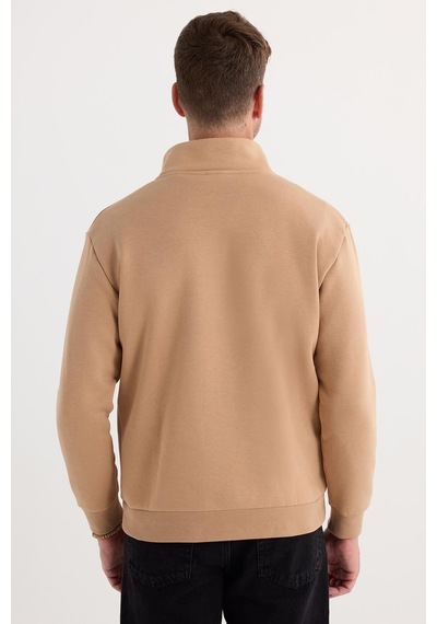 Tudors Unisex Relax Fit Rahat Kesim Pamuklu İçi Polarlı Yarım Fermuarlı Taş Renk Dik Yaka Sweatshirt-29415 Tudors Unisex Relax Fit Rahat Kesim Pamuklu İçi Polarlı Yarım Fermuarlı Taş Renk Dik Yaka Sweatshirt-29415