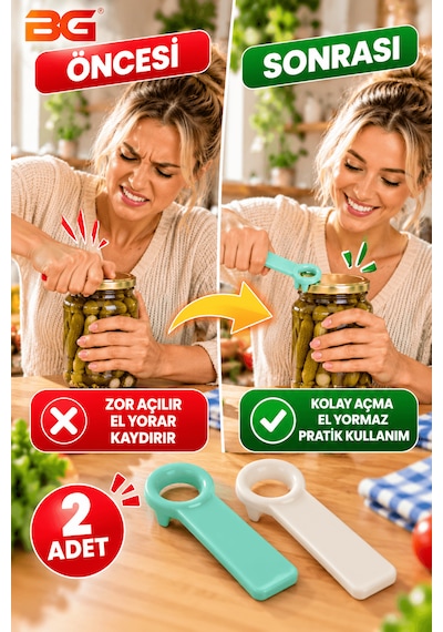 Pratik Kavanoz Açacağı 2 Adet Renkli Konserve Kapağı Açacağı Şişe Açacak Aparatı Mutfak Aletleri Çok Renkli