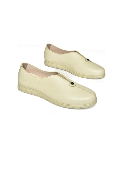 Fox Shoes P555081203 Bej Hakiki Deri Comfort Ortopedik Taban Kadın Ayakkabı Bej