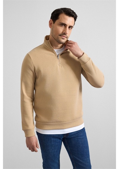 Süvari Bej Regular Düz Yarım Balıkçı Yaka Sweatshirt Ssw2013700001-bj3 Bej