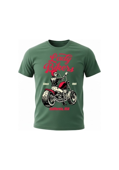 Urbantrendstore Unisex Motosiklet Baskılı Oversize Fit Rahat Geniş Salaş T-shirt Günlük Tişört Yeşil