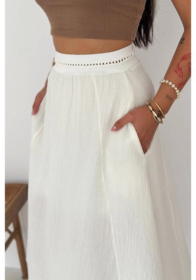 Asprin Fashion Beli Garnili Etek Beyaz Beyaz