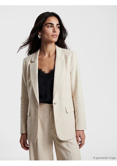 Lcw Vision Bej Keten Karışımlı Kadın Blazer Ceket