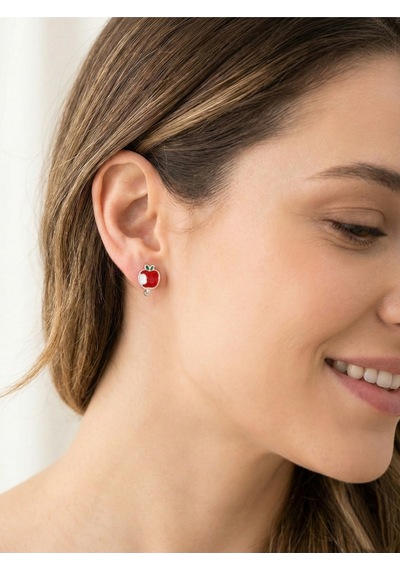Çekirdekjewelry 925 Ayar Gümüş Elma Çocuk Küpe Gri