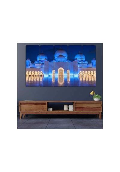 Şeyh Zayid Camii, Abu Dabi, Gece - 5 Parçalı Dini Tablo Görsel - 702503832 Görsel
