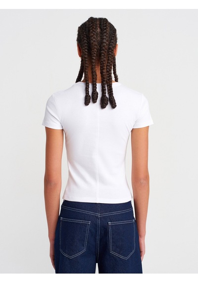 Dilvin 31673 V Yaka T-shirt-beyaz Beyaz