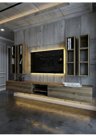 Resital Ledli Duvara Monte Tv Sehpası - Ceviz - W6004-2 Ceviz