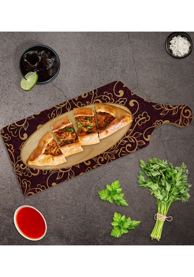 Bk Gift Retro Motif Tasarımlı Dikdörtgen Şeklinde Doğal Ahşap Servis Ve Sunum Tabağı Model 13