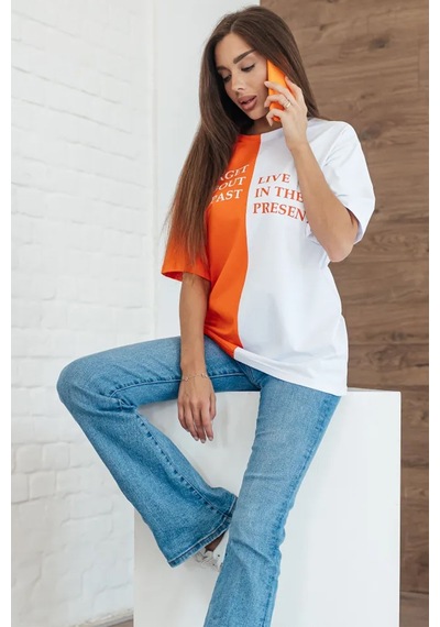Unisex Forget Live Baskılı Oversize Tshirt Turuncu