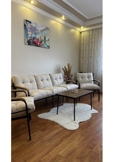 Modern Style Home Modern Kadıköy Balkon, Bahçe, Cafe - Metal Kanepe Koltuk Takımı - 3+1+1+ Sehpa Krem Modernk030 Krem