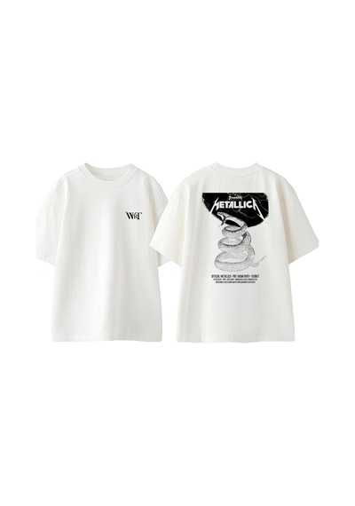 Thewert Metallıca Snake Tasarım Sırt Baskılı Pamuk Beyaz Oversize T-shirt
