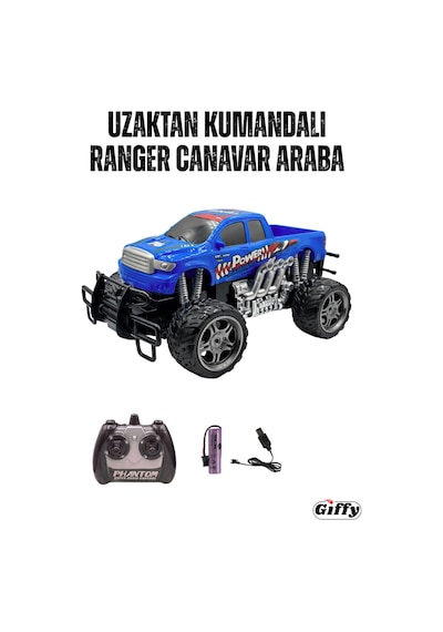 Uzaktan Kumandalı Canavar Ranger Araba Şarjlı Full Fonksiyon 4x2 Off Road Kamyon Oyuncak Arazi Aracı Mavi