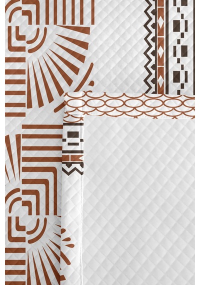 Kahverengi Geometrik Tek Kişilik Dekoratif Pike Takımı - Beyaz Etnik Bohem 160x220 Cm Yatak Örtüsü Kumlu Misk Uyumu