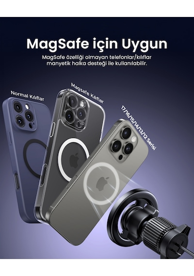 Ugreen Magsafe Uyumlu Manyetik Araç İçi Telefon Tutucu, Havalandırma & Ön Panel Montajlı, 85397