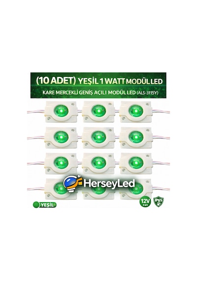 10 Adet Yeşil 5630 X 1 Led Kare Mercekli Geniş Açılı Modül Led Yeşil